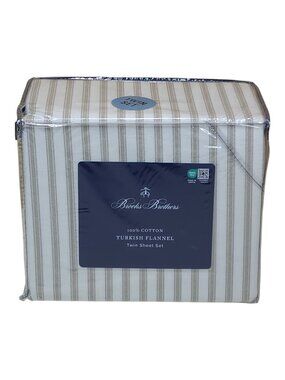 Brooks Brothers Turkish Flannel Twin Sheet Set 100% Cotton Striped Beige